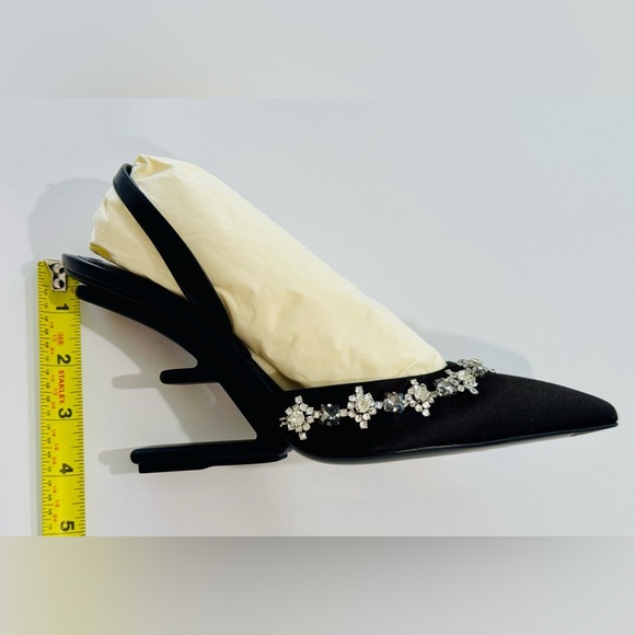 Fendi First Slingback Heels Black Satin With Nero Crystal Size 37.5 Retail$1790 - Picture 15 of 16